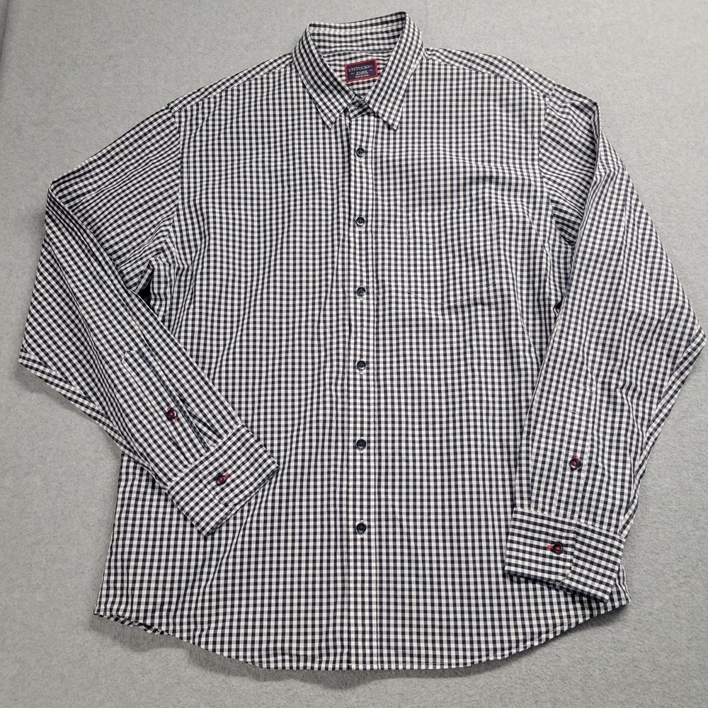UNTUCKit Mens XL Navy Blue Gingham Cotton Long Sleeve Button Down Shirt